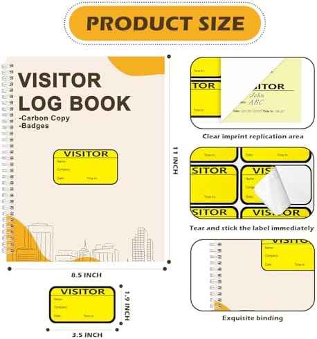 1 Pack Visitor Badges with Carbon Copy Visitor Stickers Letter Size Visitor Log Book Protecting Privacy Pages School Church Business Pass 150 Visitor Badges Guest Register Book 30 Memo Pages (1)