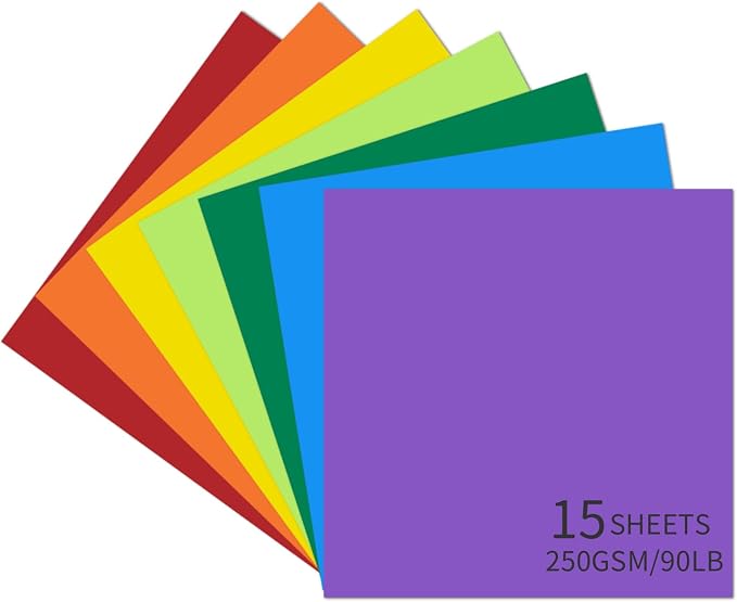 15 Sheets Colored Cardstock 12"x12", 250gsm/90lb Heavyweight Cover Cardstock by Bazyrock