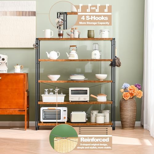 HCHQHS Bookshelf, 5-Tier Industrial Bookcase, Rustic Open Book Shelf