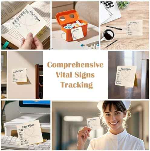 Nurse Sticky Notes for Vital Signs – Daily Monitoring Notepad, Patient Health Checklist Pad, Pocket Size, HR BP Oxygen Level Recording, 2 Pack of 50 Pages Each