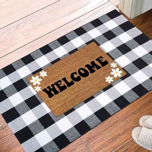 Buffalo Plaid Area Rug 3x5 Ft, Black White Indoor Outdoor Rug