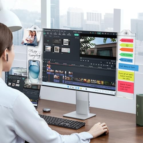 Monitor Memo Boards for Computer, Whole Transparent 2 Pack (Left & Right) Multifunction Acrylic Screen Message Reminder Pad Side Panel Phone Holder Organizer for Office Desktop, with Pen & Sticky Note