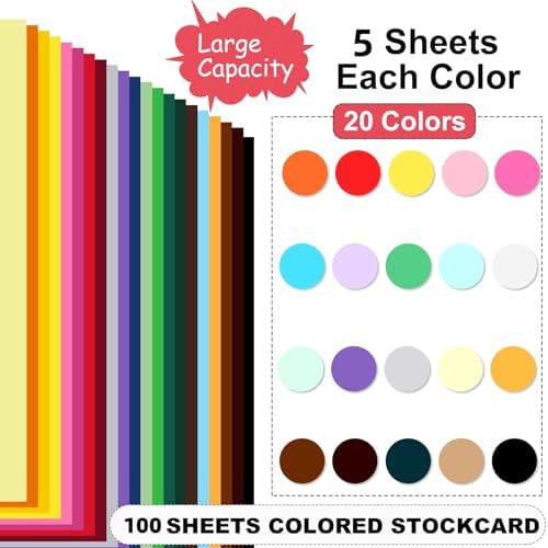 100 Sheets Colored Cardstock 8.5 "x 11", 65LB 180GSM Craft Bulk
