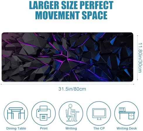 Gaming Mouse Pad, XL Extended Big Computer Mousepad, Large Mouse Pad for Desk with Non-Slip Rubber Base, Desk Mat, Keyboard Mat for PC, Office&Home, 31.5x11.8in, Geometric Neon