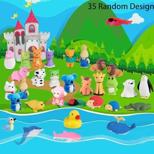 URSKYTOUS 35Pcs Animal Erasers Desk Pets for Kids,Classroom Prizes