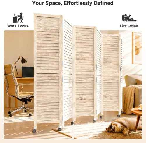 Amsleekey 67" H 6 Panel Wood Room Divider