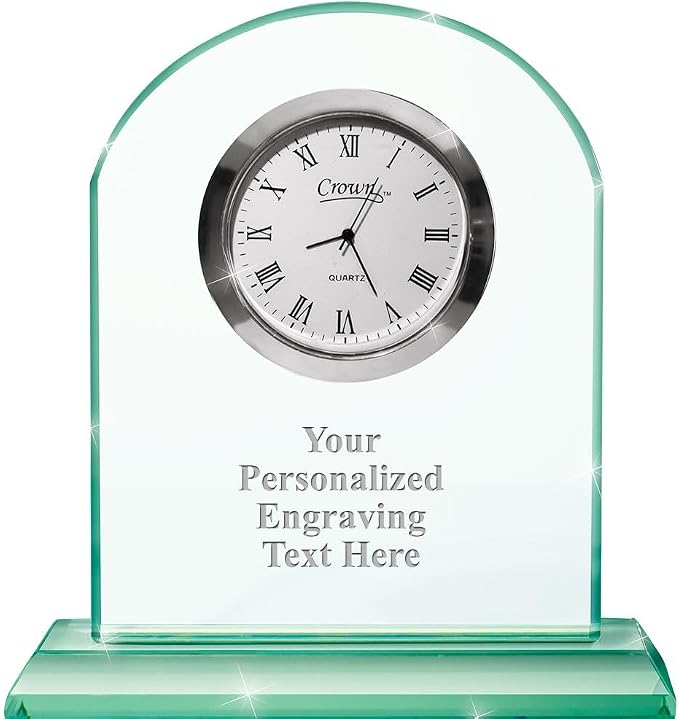 Crown Awards Emerald Crystal Clock – Personalized Jade‑Tone Desk Clock by CrownAwards