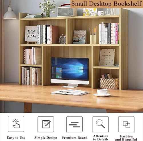 Desk Hutch for Dorm,Wooden Desktop Bookshelf with Storage Display Rack,Freestanding Bookcase for Computer Desk,Desk Top Organizer Shelf for Home Office (White, 31.5″W×7.9″D×35.4″H)