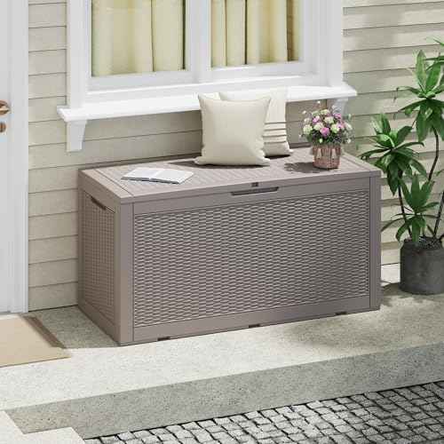 100 Gal Outdoor Storage Box Waterproof Lockable,Deck Box,Gas Lift,Grey