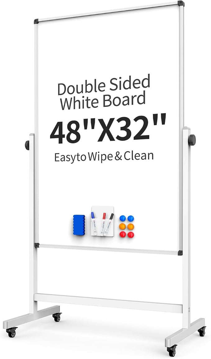 Rolling Whiteboard, Double Sided Magnetic Dry Erase Board Height Adjustable by UIFER