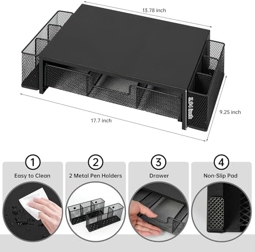 Qupui Computer Monitor Stand Riser with Drawer and Pen Holders, Desk
