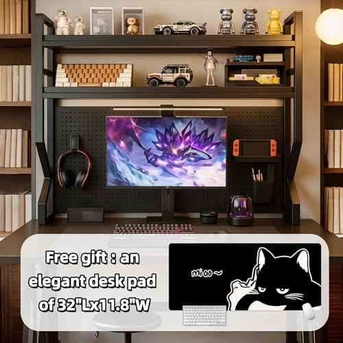 Desktop Hutch Bookshelf,Many Gifts,Metal Desktop Bookcase with pegboard, Desk Shelf Black, Countertop Storage Organizer Rack for Dorm or Office,Desktop Shelves(Black, 37.4" Lx9.9 Wx39 H)