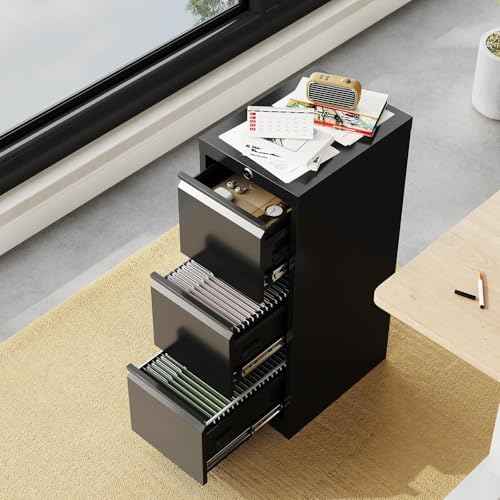 GAOMON 3-Drawer File Cabinet with Lock - Heavy Duty Metal Filing Cabinet for Letter/Legal/A4/F4 Documents Vertical Storage for Home Office Requires Assembly, Black (3 Drawers)