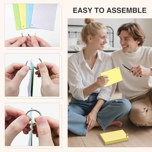 Colored Index Cards 4 x 6 Inch, 160 Count Lined Flash Cards with Ring