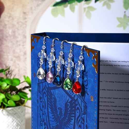 Vintage Bookmark Metal Feather Bookmarks with Drop Natural Rose Red Crystal Pendant Chain,Book Mark for Reading Women,Men,Book Lovers,Girls and Teachers(October)