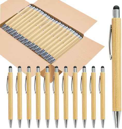 200pcs Bamboo Pens Bulk with Touch Stylus Tip Wooden Bamboo Pens Engraving Wooden Ballpoint Pen Customizable Gift Pen Bulk