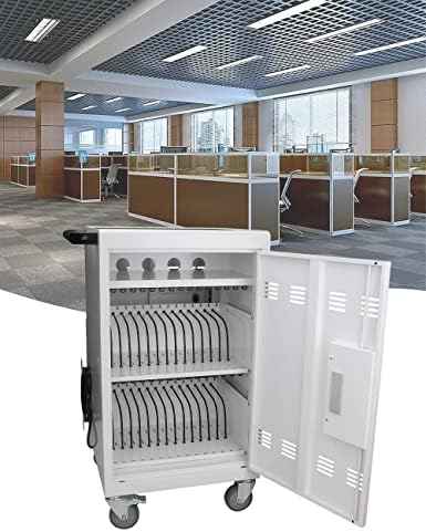 Leavader Upgrade 30 Device Charging Cart - Mobile Charging and Storage Cabinet with Combination Lock & Wheels for iPad, Chromebook and Laptop Computer for Classroom or Office | |Up to 17" Screen