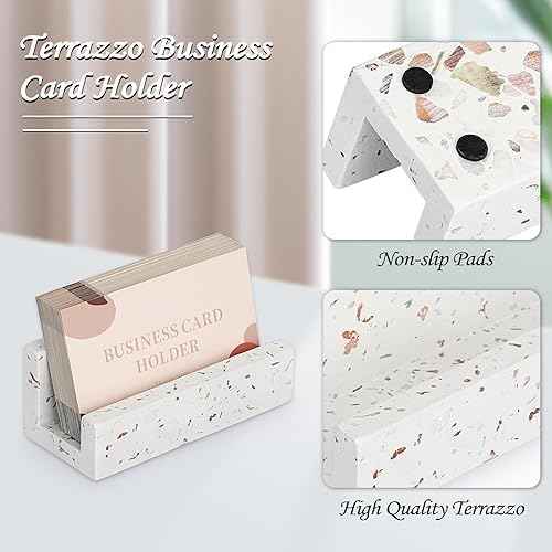 Hipiwe Business Card Holder for Desk Terrazzo Business Card Display Stand