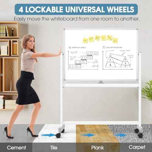 MaxGear Rolling Whiteboard, 48'' x 32'' Mobile White Board on Wheels