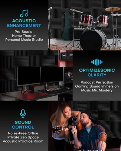 52 Pack Acoustic Foam Panels, 1 X 12 X 12 Inches Sound Proof Foam Panels for Walls, High Density Acoustic Panels Sound Absorbing, Black White Noise Cancelling Studio Wedges (NOT INCLUDE ADHESIVE)