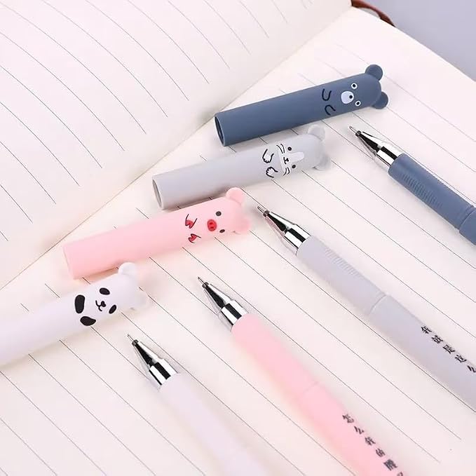 Piaogui 6pcs 0.5mm Erasable Gel Pens, Kawaii Cute Bear Pig Erasable Gel Pen Set - Image 5
