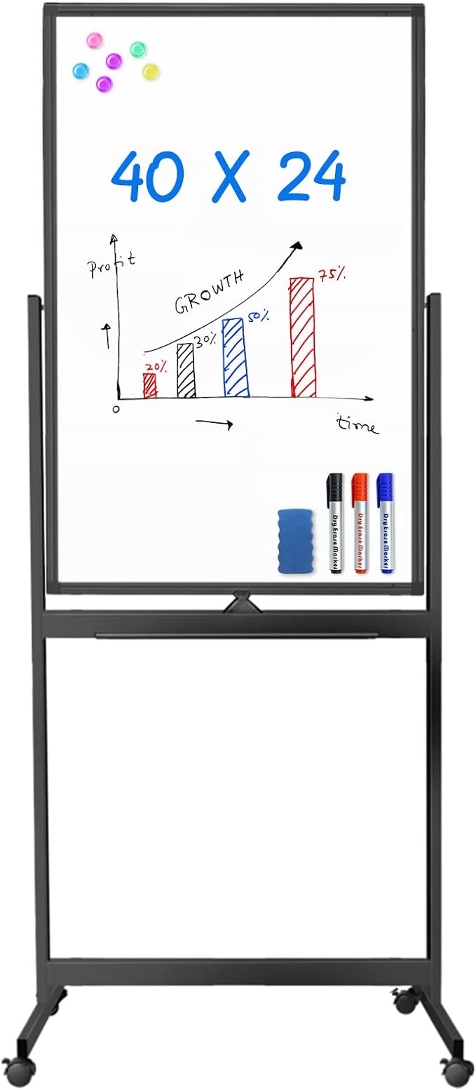 maxtek Magnetic Mobile White Board, 40 x 24 Double Sided Dry Erase Board by Maxtek