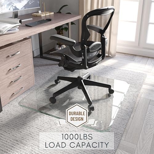 Tempered Glass Office Chair Mat for Carpet & Hardwood, 36" x 46", Clear