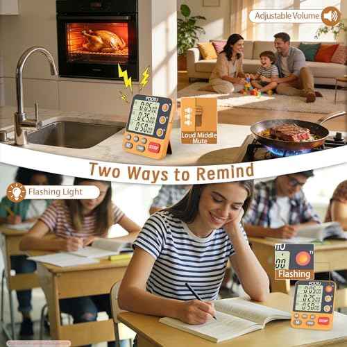 Digital Dual Triple Kitchen Timer, Orange