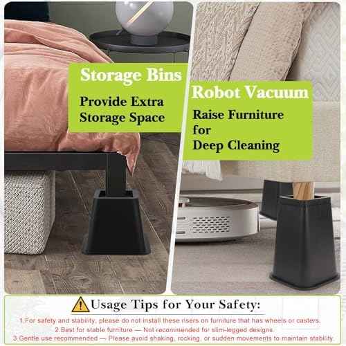 4 Pack Furniture Risers 4 Inch, Bed Risers Heavy Duty for Table Desk Couch Chair Sofa Cabinet Bed Frame Dorm, Square Table Leg Risers Lift Height 4.3", Black