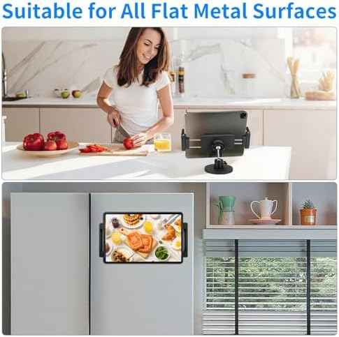 Strong Magnetic Tablet Mount, 360° Swivel Stand for Kitchen/Office/Gym, Universal Holder Compatible with 4.7-12.9" iPad, No-Slip Metal Surface Mount (1)