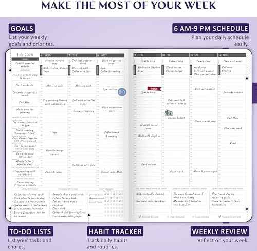 Legend Hourly Schedule Planner PRO Dated Jan 2026-Jan 2027 – Deluxe Weekly & Daily Organizer with Time Slots. Appointment Book Journal for Work & Time Management, A4 Hardcover, Purple