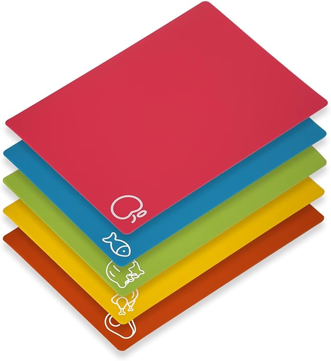 5 Pieces Flexible Cutting Boards, BPA Free Plastic Cutting Boards by GoodLuck