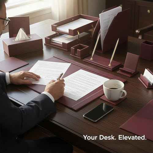 Leather Desk Set,13-Piece Desk Organizer Set, Executive Office Accessories with Desk Pad & Blotter, 2-Tier Tray, Pen Holder & More, Professional Office Desk Decor & Gift Set (Burgundy)