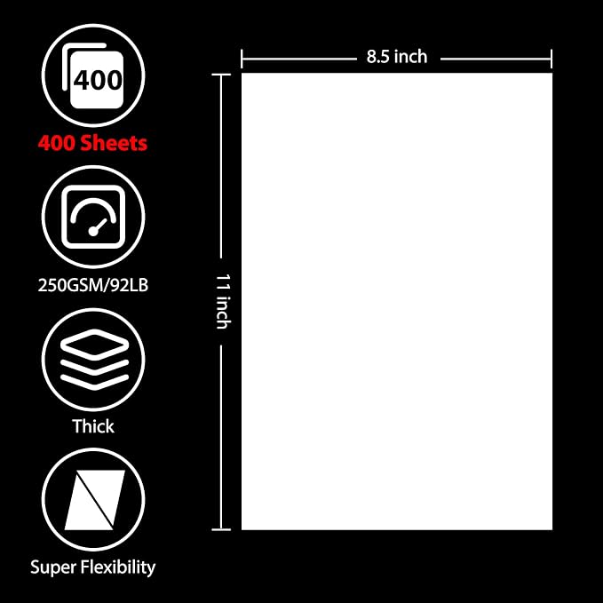 OcePor 400 Sheets White Cardstock 8.5” x 11”, 92lb/250gsm Card Stock, Thick - Image 2