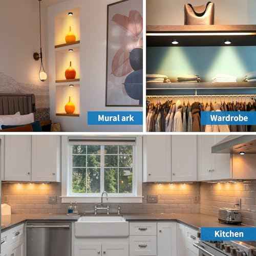 LEASTYLE Puck Lights with Remote, Battery Operated Under Cabinet Lighting with Dimmable Timer, Stick-On Closet Light Under Counter Lights for Kitchen(3 Pack, Warm White)