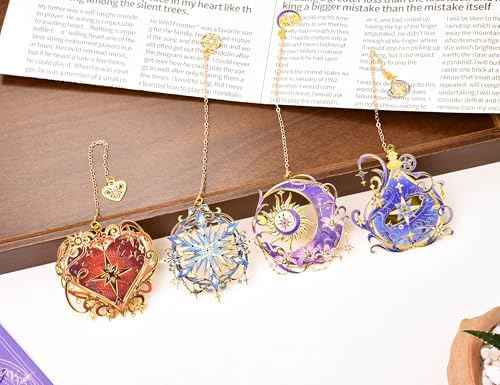 Metal Bookmarks Set 4pcs for Reading Women and Men, Stars and Moon Magic Reading Accessories, Fantasy Book Marks Gifts for Book Lovers Readers Kids Page