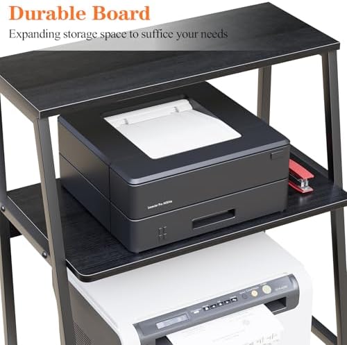 Arbuxzuy Printer Stand, Desktop Printer Shelf, 3 Tier Desk Shelf for top of Desk, Large Printer Stands Office Organization Shelves for Home Office Printer Fax Book, Black