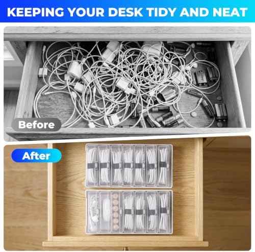 Cable Organizer Storage Box 7 Case Cable Box with Cable Straps and Label Stickers, Travel Cord Organizer for Charging Cables, USB Wires, Earphones – Drawer Organization for Home & Office