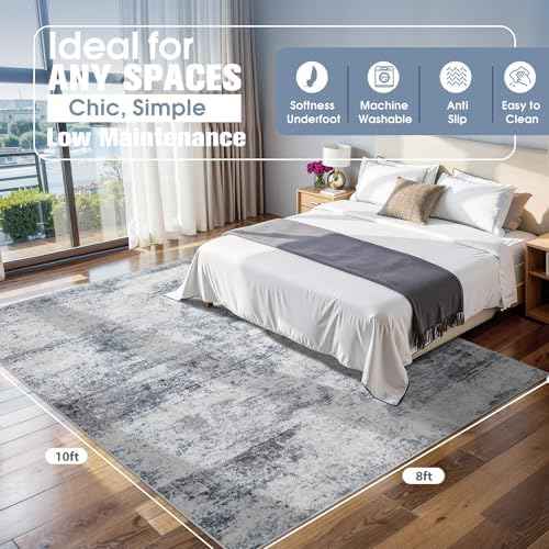 8x10 Area Rugs for Living Room Washable Bedroom Dining Room Blue Grey