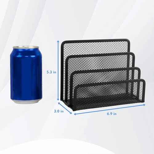 EASEPRES Desk Mail Organizer, Office Small Desktop Metal Mesh Envelope Letter Sorter Paper File Holder Organizer with 3 Vertical Upright Compartments, Black 2 Pack