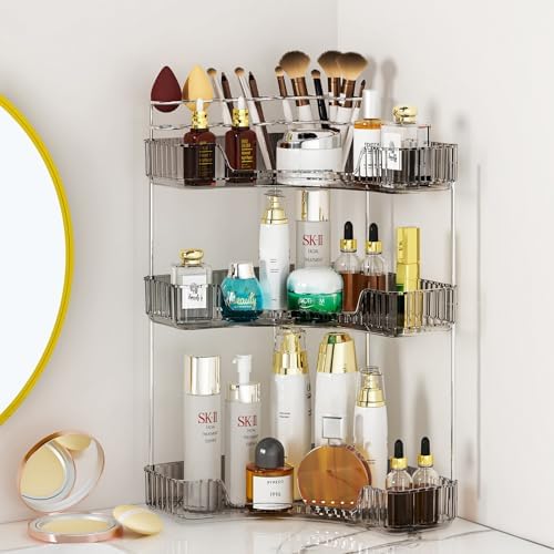 SUNZOS Modern 3-Tier Bathroom Organizer, Corner Makeup Storage with