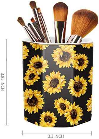 Pen Holder, Pencil Holder for Desk Floral Pattern Pencil Cup for Girls Kids Durable Ceramic Desk Organizer Makeup Brush Holder for Office, Classroom, Home, Sunflower