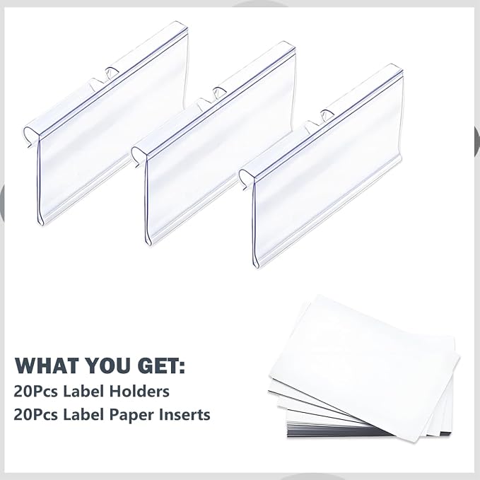 Diteje 20 Pack Plastic Wire Shelf Label Holder, Shelving Rack Retail Sign Hook - Image 6