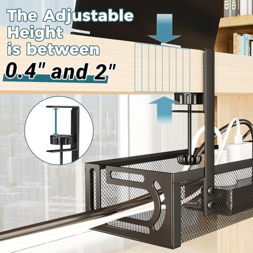 25.3-Inch Clamp-On Metal Under-Desk Cable Management Tray, Black