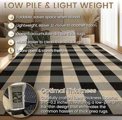Washable 3x5 Buffalo Plaid Checkered Jute Indoor Outdoor Rug for Entryway