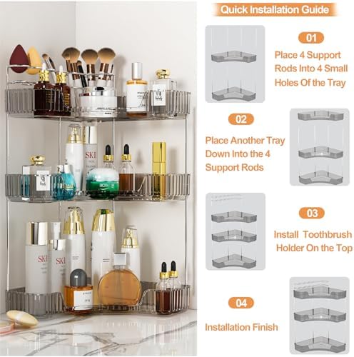 SUNZOS Modern 3-Tier Bathroom Organizer, Corner Makeup Storage with