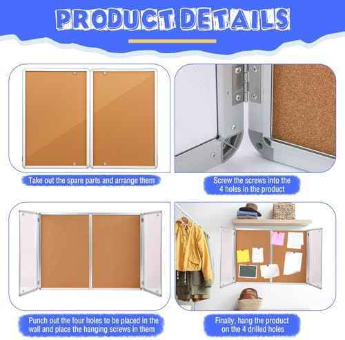 Motipuns Enclosed Bulletin Board 48" x 36" Weatherproof Lockable Outdoor Cork Case Display Board Wall Mounted 2 Locking Door Aluminum Frame for Office, School, Commercial, Hospital, 12 x A4(Wood)