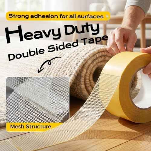 Double Sided Tape Heavy Duty,Universal High Tack Strong Wall Adhesive, 1.18" × 66FT | with Fiberglass mesh. High tack Residue Free Adhesive for Area Rugs, Floors, and Walls (1.18" × 33FT)