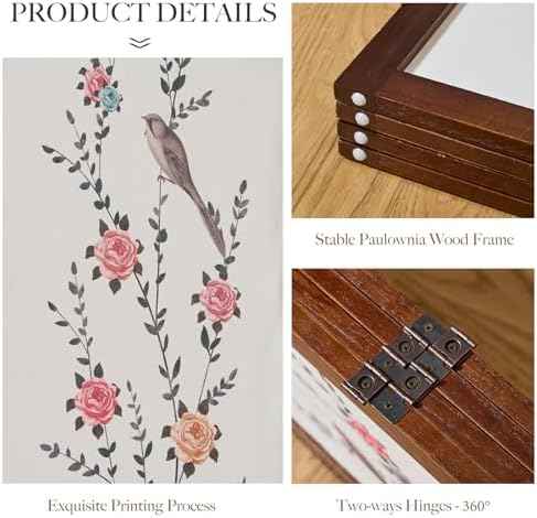 Svimi Oriental Style 4-Panel Wood Folding Screen Room Divider – Freestanding Privacy Screen and Decorative Partition Wall Panel for Home Decor (67″H x 64″W) (Flowers and Birds II, 4 Panels)