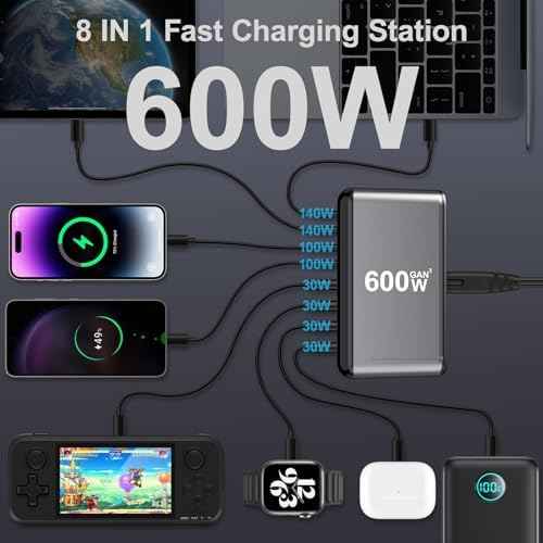 USB C Charger Block 600W Multi Port USB Fast Charging Station Hub GaN PPS PD 140W 100W Type C Wall Charger Power Adapter for Multiple Laptop iPad iPhone 17 MacBook Galaxy S26 Android Pixel 65W 45W 20W